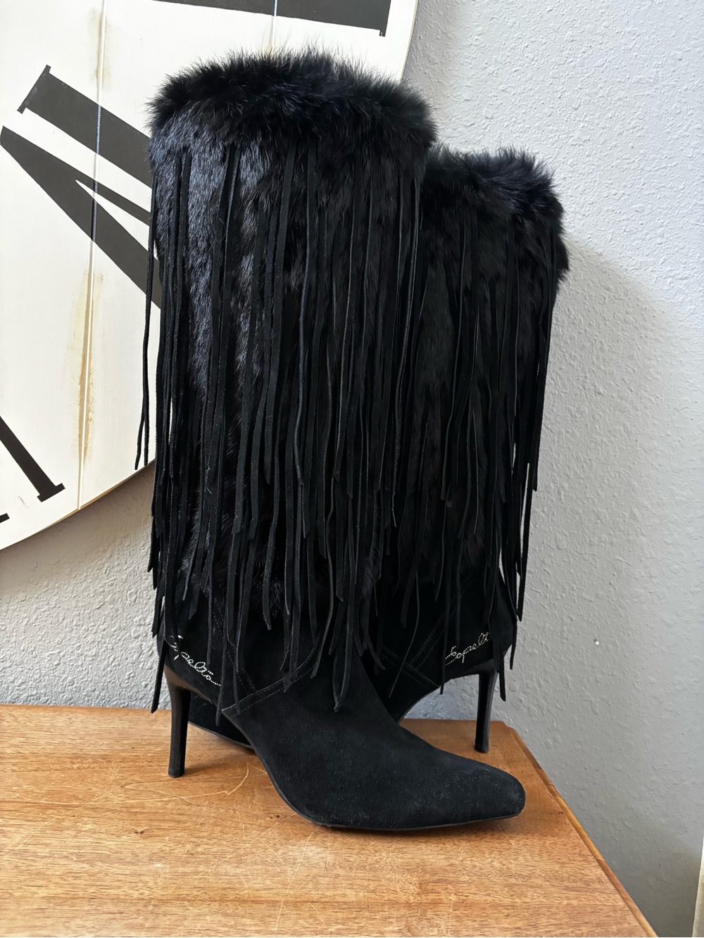 Capelta Couture Sahara Breeze black suede and rabbit fur boots Women 41 (10)